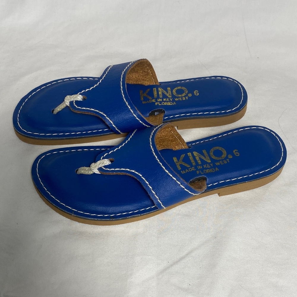 Kino Royal Blue Leather Sandals handmade in Key West Florida - women-6 NWOT
